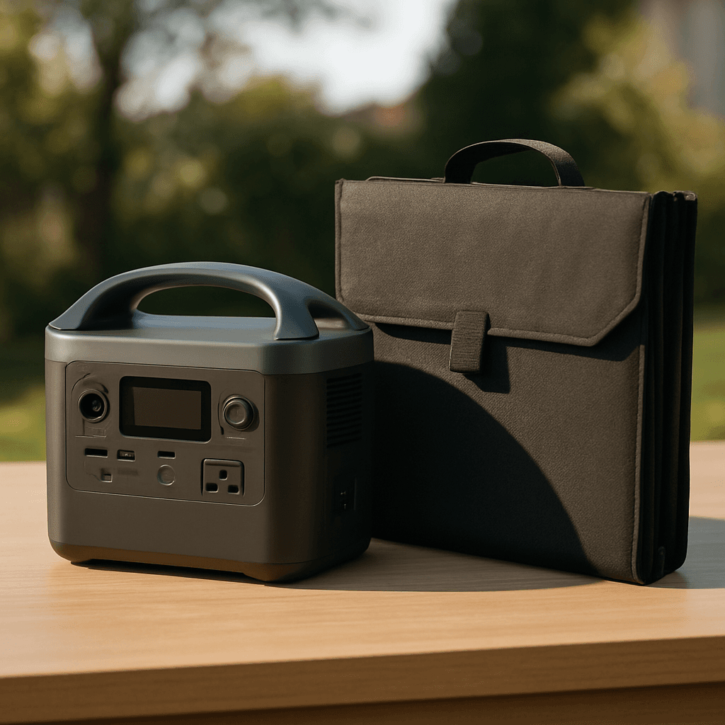 A portable power station and folded solar panel bundled together