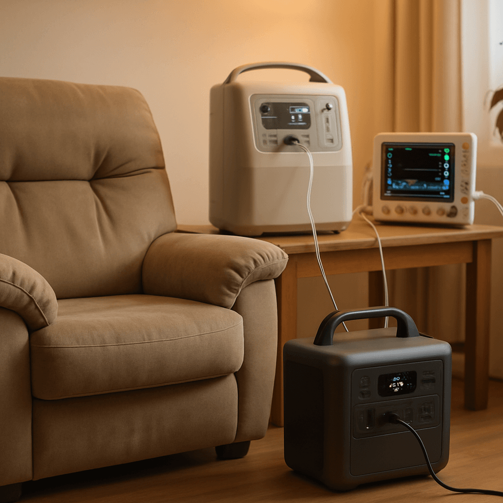 Medical monitoring equipment powered by a portable power station at home