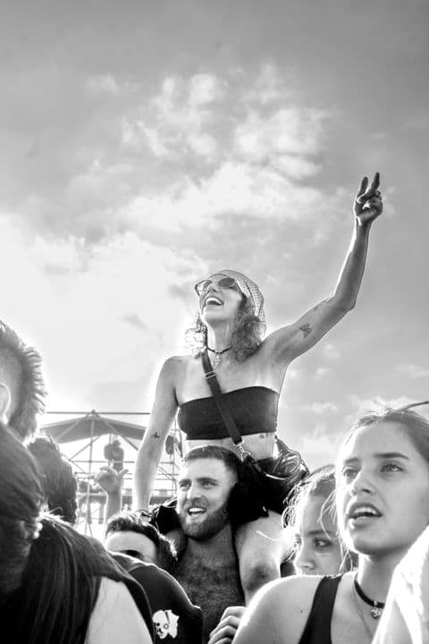 Joyful crowd at an outdoor music festival