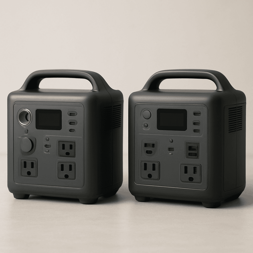 Two similar portable power stations side by side for comparison