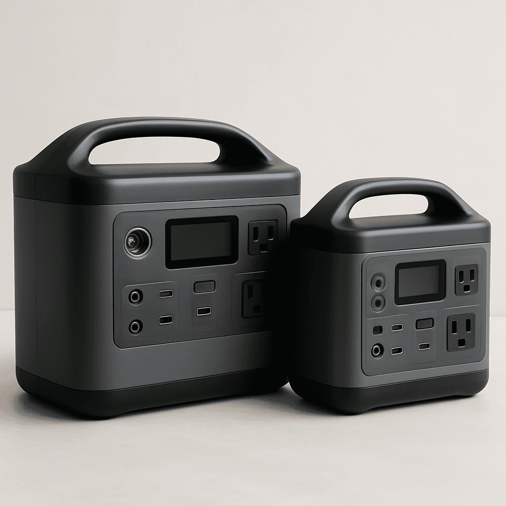 Two portable power stations of different sizes side by side