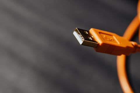 Close-up of a USB charging cable